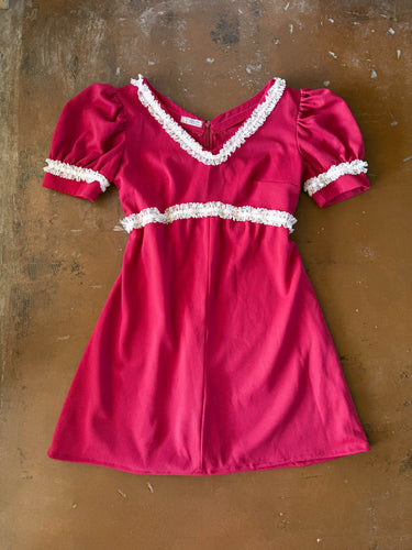 70s Maroon Lace Mini Dress - XL