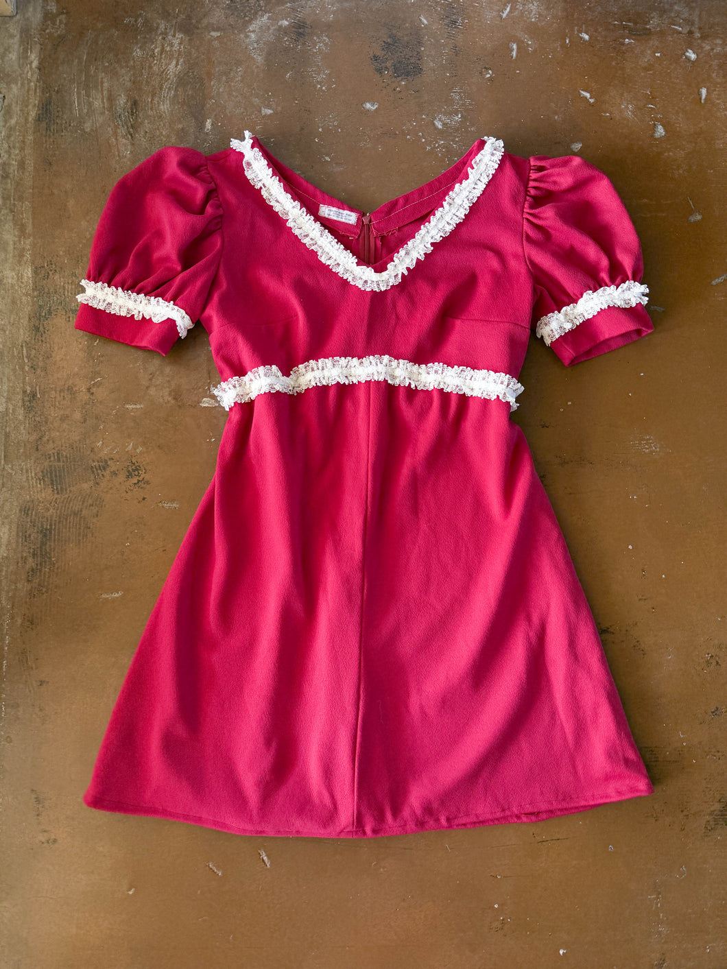 70s Maroon Lace Mini Dress - XL