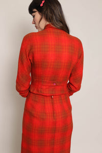 50s Red Plaid Skirt Suit