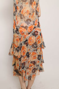1920s Floral Chiffon Dress