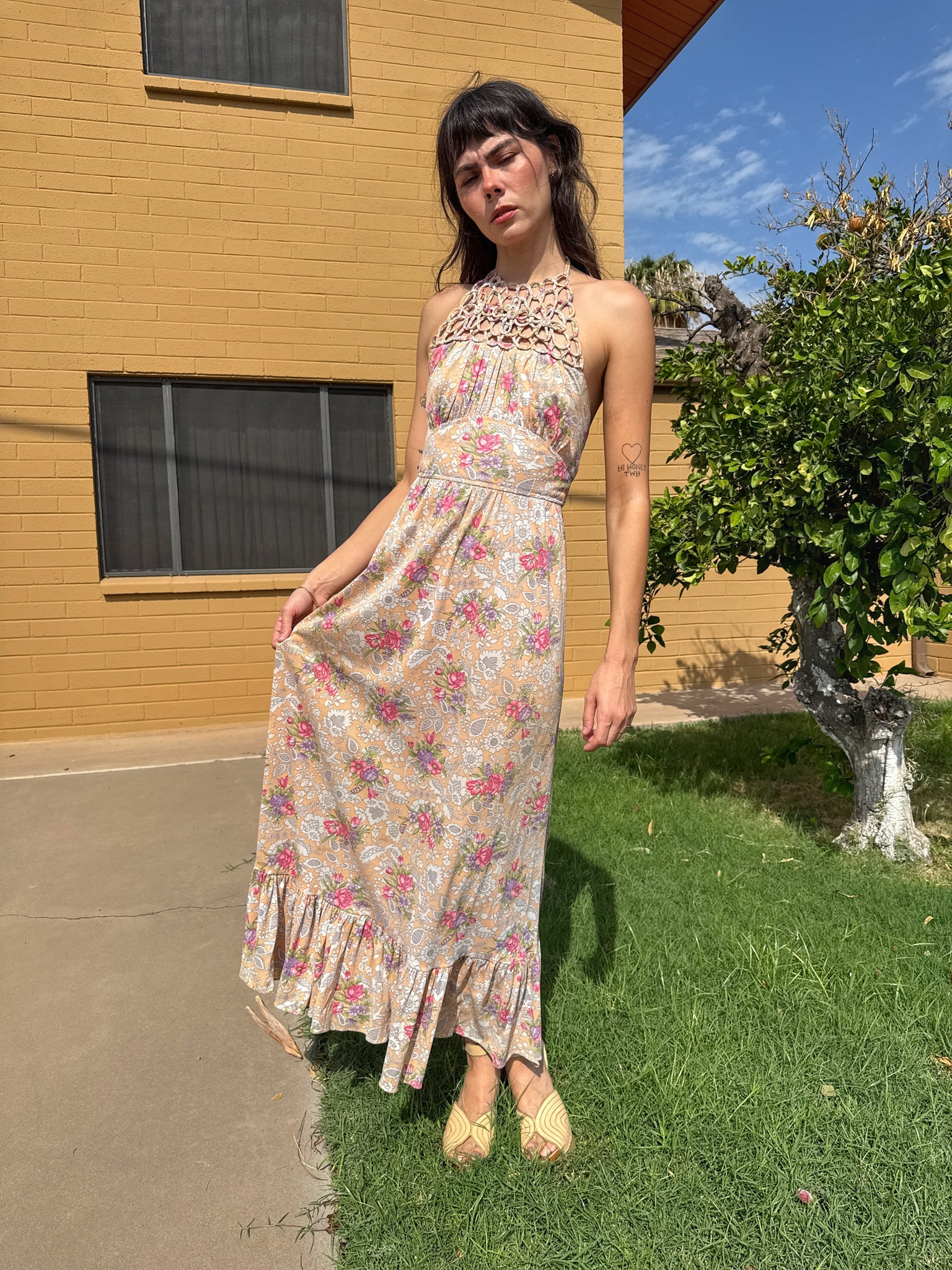 70s Macrame Halter Maxi Dress Luxie Vintage 70s Macrame Halter Maxi Dress Luxie Vintage