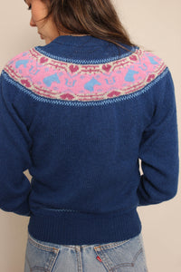 80s Horse & Heart Print Sweater