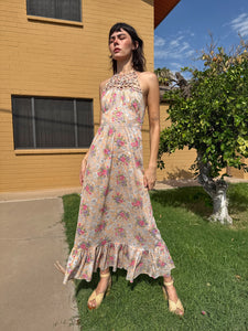 70s Macrame Halter Maxi Dress