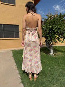 70s Macrame Halter Maxi Dress