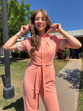 70s Hooded Peach Rainbow Jumpsuit