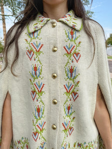 70s Love Birds Knit Poncho