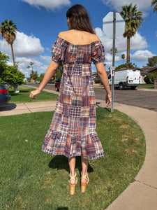 70s Plaid Peasant Dress