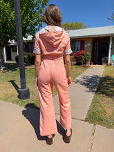 70s Hooded Peach Rainbow Jumpsuit