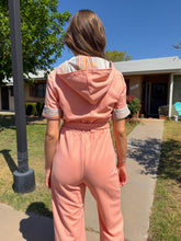 70s Hooded Peach Rainbow Jumpsuit