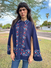 70s Love Birds Knit Poncho