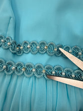 60s Sylvia Ann Blue Chiffon Cocktail Gown