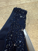 Y2K Midnight Blue Beaded Asymmetric Chiffon Dress