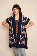 70s Navy Blue Bird Poncho