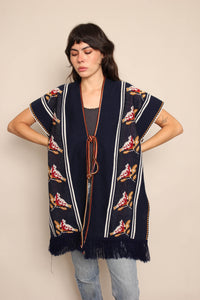 70s Navy Blue Bird Poncho