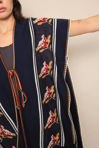 70s Navy Blue Bird Poncho
