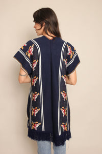 70s Navy Blue Bird Poncho