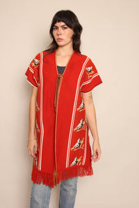 70s Burnt Orange Bird Poncho