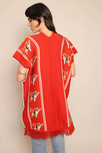 70s Burnt Orange Bird Poncho
