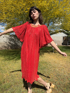 70s Bell Sleeve Gauze Dress