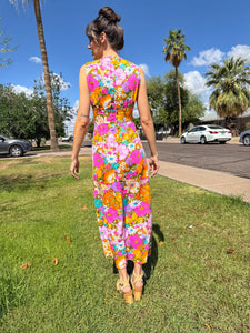70s Mod Floral Maxi Dress