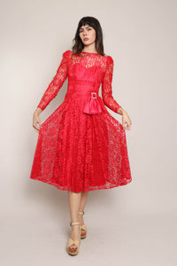 80s Lydia Red Lace Dress