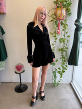 1990s Black Velvet Babydoll Mini Dress With Faux Fur Trim