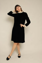 1960s Black Velvet Drop Waist Dress With Lace Trim