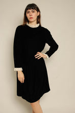 1960s Black Velvet Drop Waist Dress With Lace Trim