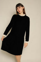 1960s Black Velvet Drop Waist Dress With Lace Trim