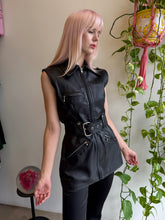90s Bebe Black Leather Motorcycle Vest With Belt