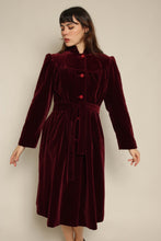 1980s Wine Red Velvet Coat With Matching Waist Tie