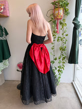 1950s Black Lace Halter Evening Dress With Surprise Red Satin Bow