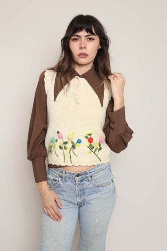 60s Pom Pom Floral Vest