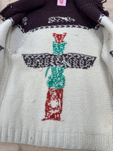 1960s Totem Pole Thick Wool Cowichan Sweater With Metal Zipper