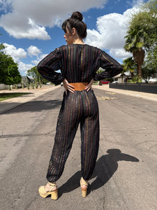 70s Rainbow Striped Gauze Jumpsuit