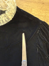1960s Black Velvet Drop Waist Dress With Lace Trim
