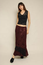 1990s Maroon Jacquard & Lace Whimsigoth Maxi Skirt