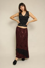 1990s Maroon Jacquard & Lace Whimsigoth Maxi Skirt
