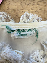 1950s White Cotton Ruffle Lace Blouse With Rhinestone Buttons