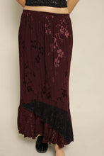 1990s Maroon Jacquard & Lace Whimsigoth Maxi Skirt
