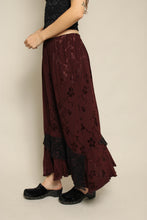 1990s Maroon Jacquard & Lace Whimsigoth Maxi Skirt