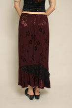 1990s Maroon Jacquard & Lace Whimsigoth Maxi Skirt