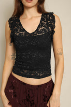 Y2K Black Sheer Floral Lace Shirt With Flutter Sleeves