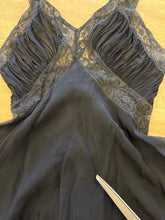 1940s Black Sheer Chiffon & Lace Bias Cut Nightgown