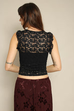 Y2K Black Sheer Floral Lace Shirt With Flutter Sleeves