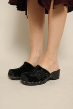Y2K Rampage Black Velvet Beaded Slip On Platform Clogs