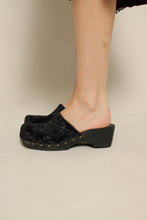 Y2K Rampage Black Velvet Beaded Slip On Platform Clogs
