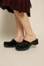 Y2K Rampage Black Velvet Beaded Slip On Platform Clogs