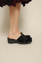 Y2K Rampage Black Velvet Beaded Slip On Platform Clogs