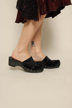 Y2K Rampage Black Velvet Beaded Slip On Platform Clogs